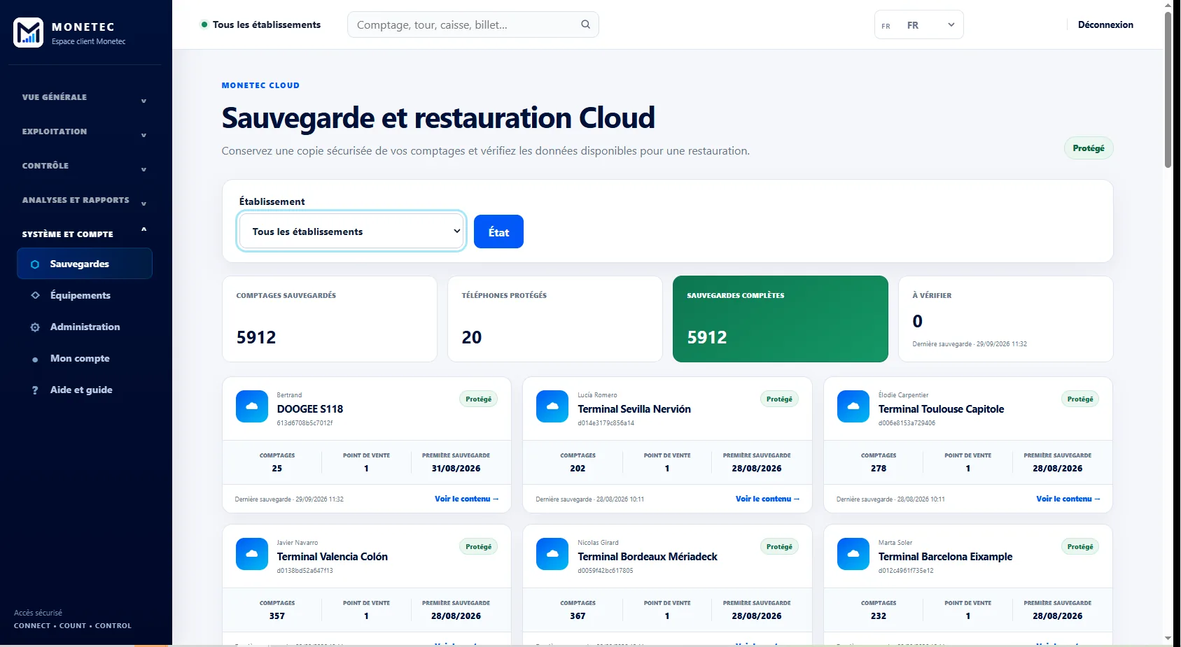 Capture réelle Monetec Cloud : Conservez une vue sur les sauvegardes