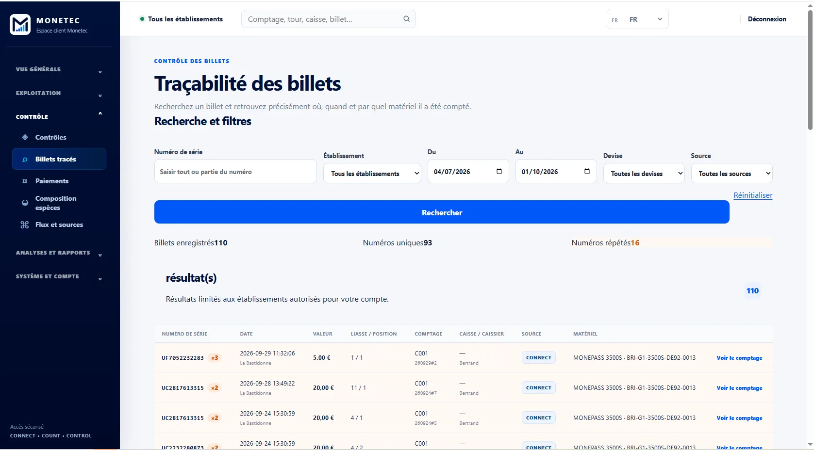 Traçabilité des billets