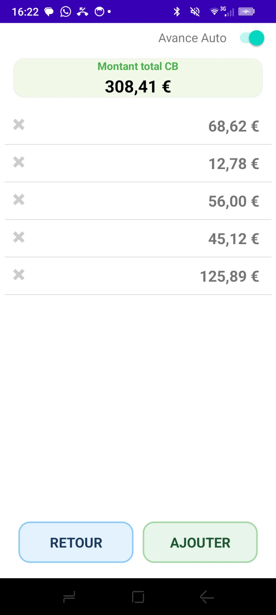 Liste des opérations carte bancaire dans Monetec